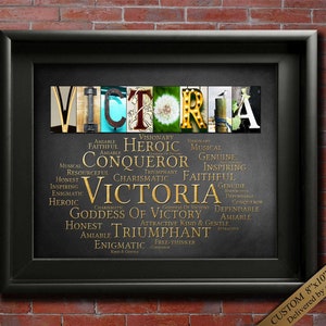 Victoria Name Sign Wall Art Décor Personalized Gift Typography Poster Printable Letter Art Name Meaning, 4 Digital Prints ANY NAME A-Z