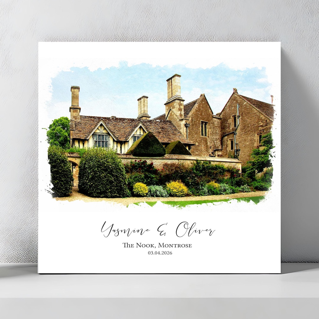 1st Anniversary Gift Wedding Venue Portrait Print, Couples Bespoke ...