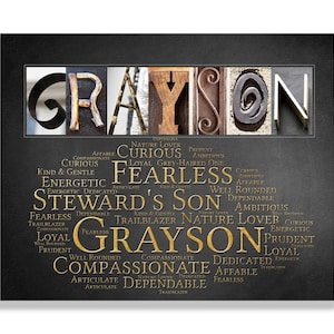 Grayson Name Sign Greyson Wall Art Décor Personalized Gift Typography Poster Printable Letter Art Name Meaning, 4 Digital Prints, ANY NAME