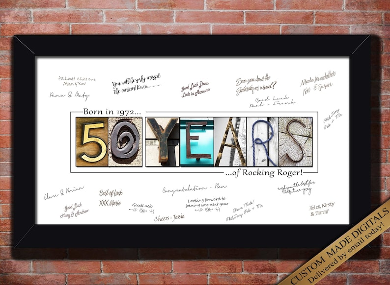 Personalized 50th Birthday Gift for family and friend guests at 50th birthday to sign. choose your 50th birthday quote. 50 YEARS printable wall art sign.