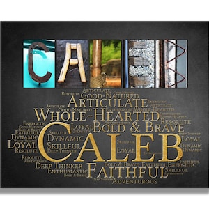 Religious Name Sign Wall Art Décor Personalized Gift Design Poster Printable Letter Art Name Meaning 4 Digital Prints Caleb or ANY NAME A-Z