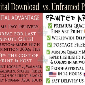 Premium Quality Heavyweight Fine Art Print, Unframed Art Print, Digital Download option Delivered in 24 hours, No Frame