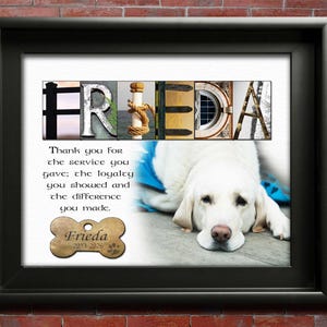 service dog memorial gift with meaningful quote and pet portrait photo