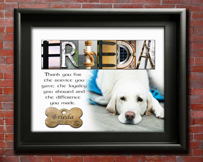 service dog memorial gift with meaningful quote and pet portrait photo