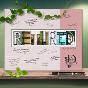 Gift for Retirement Party Guestbook Sign Signable Poster Print Designer Quality Monogram Company Logo image 2