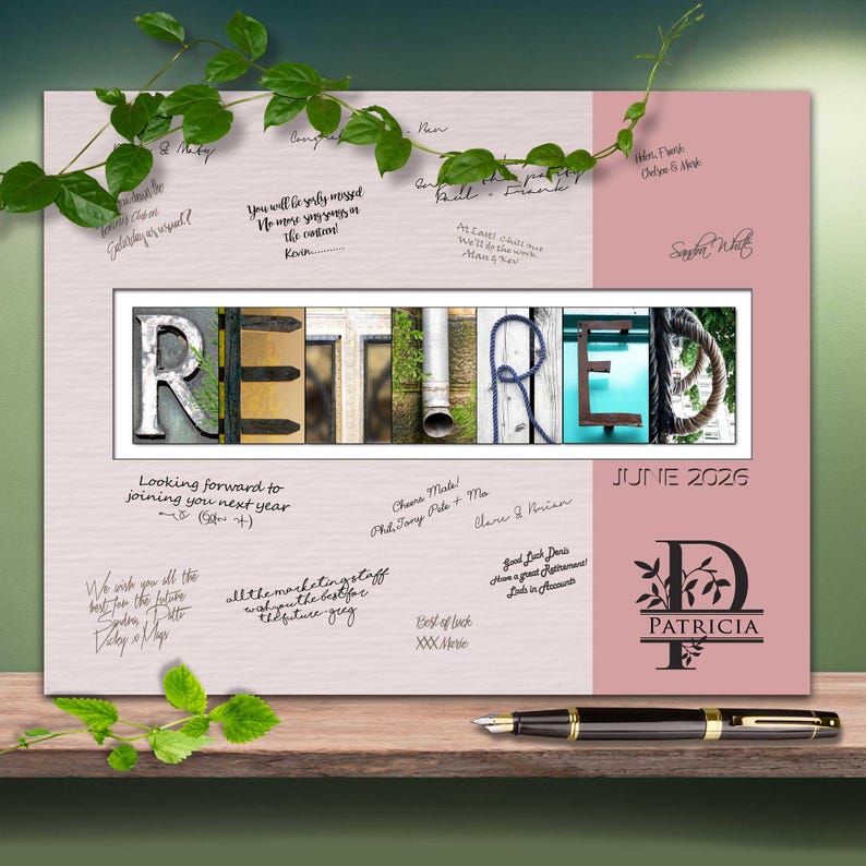 Gift for Retirement Party Guestbook Sign Signable Poster Print Designer Quality Monogram Company Logo image 2
