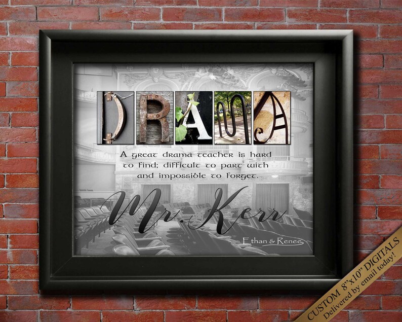 Gift for Drama Teacher, End of year, Drama Club Gifts, retirement, production party. personalized gift. Quote A great drama teacher is hard to find, difficult to part with and impossible to forget.