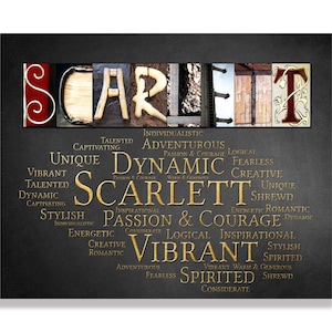Name Sign Wall Art Décor Personalized Gift Typography Poster Printable Letter Art Name Meaning, 4 Digital Prints Scarlett or ANY NAME A-Z
