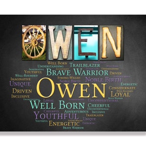 Owen Name Sign Wall Art Décor Personalized Gift Typography Poster Printable Letter Art Name Meaning, 4 Digital Prints ANY NAME A-Z