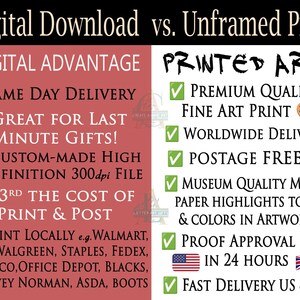 Premium Quality Heavyweight Fine Art Print, Unframed Art Print, Digital Download option Delivered in 24 hours, No Frame