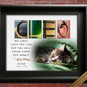 cat memorial gift with meaningful quote and pet portrait photo