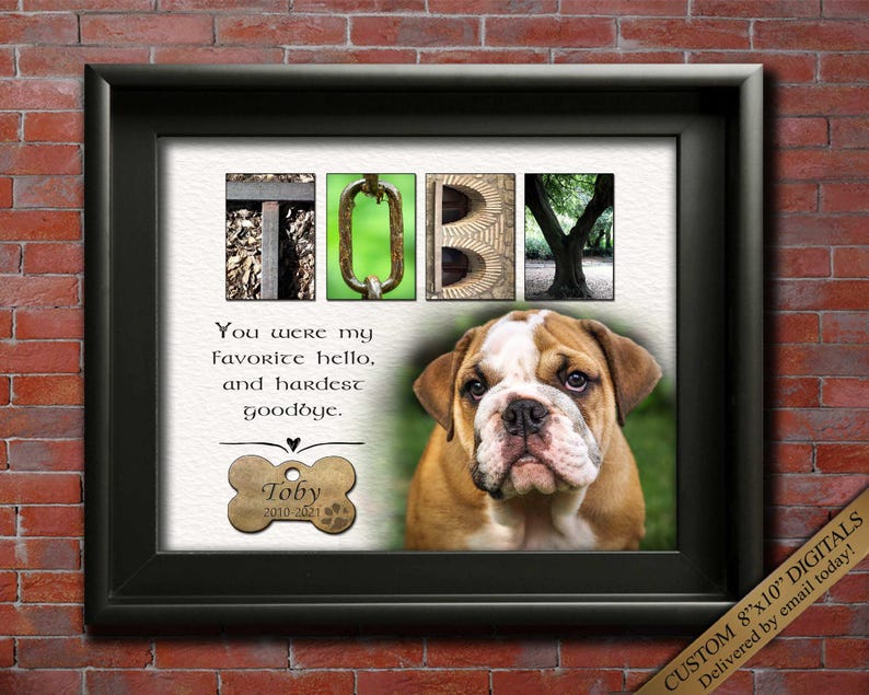 dog memorial gift with meaningful quote and pet portrait photo
