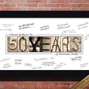 Best 50th Birthday Gift for family and friend guests at 50th birthday to sign. choose your 50th birthday quote. 50 YEARS printable wall art sign.