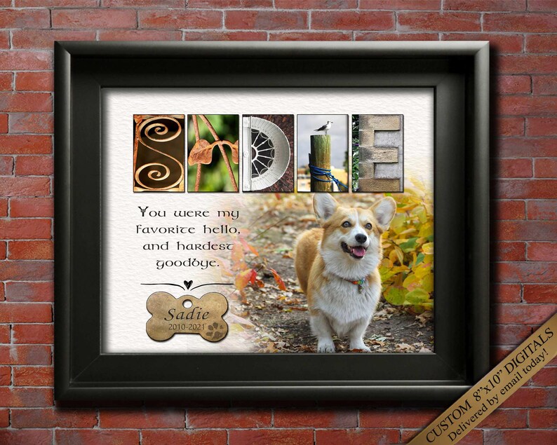 dog memorial gift with meaningful quote and pet portrait photo