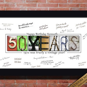 50th Birthday Gift for family and friend guests at 50th birthday to sign. choose your 50th birthday quote. 50 YEARS printable wall art sign.