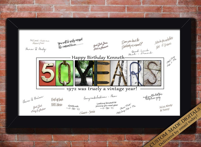 50th Birthday Gift for family and friend guests at 50th birthday to sign. choose your 50th birthday quote. 50 YEARS printable wall art sign.