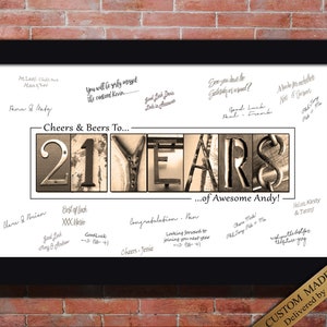 Custom 21st Birthday Gift for guests at 21st birthday to sign. choose your 21st birthday quote. 21 YEARS printable wall art sign.