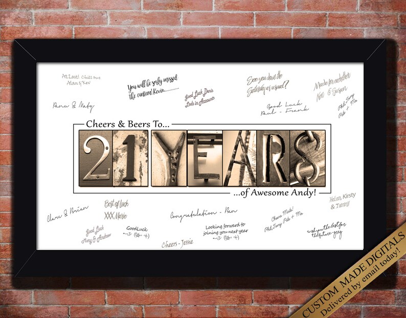 Custom 21st Birthday Gift for guests at 21st birthday to sign. choose your 21st birthday quote. 21 YEARS printable wall art sign.