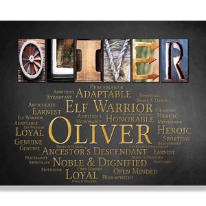 Oliver Name Sign Wall Art Décor Personalized Gift Typography Poster Printable Letter Art Name Meaning, 4 Digital Prints ANY NAME A-Z