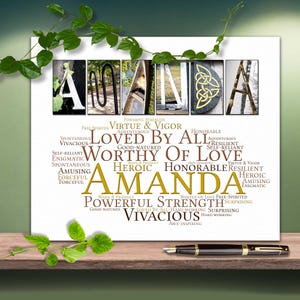 Worthy Of Love Amanda Name Gift - Any First Name Meaning - 4 Digital Prints Amand Amy Mandy Amancio Amelia Ava Angle Amelia or ANY NAME A-Z