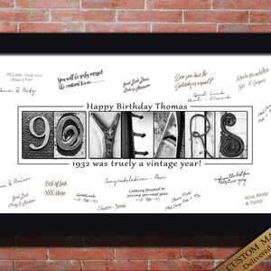 90 YEARS Guest Book printable unique gift for 90th Birthday for all the friends and family to sign