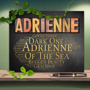Name Art Wall Sign Custom Gift Any Name Meaning - 4 Digital Prints Adrienne Akeem Aidan or ANY NAME A-Z