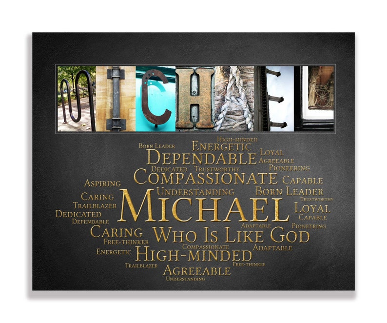 Unique Letter Art Michael Name Meaning Wall Sign Printable Mike Mick Micky. Most popular boys names.