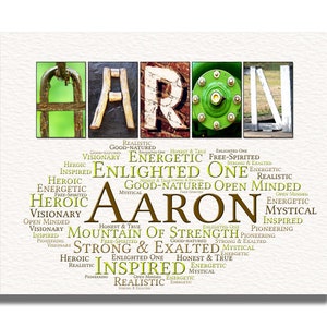 First Name Sign Wall Art Decor Personalized Gift Typography Poster Printable Letter Art Name Meaning - 4 Digital Print Aaron or ANY NAME A-Z