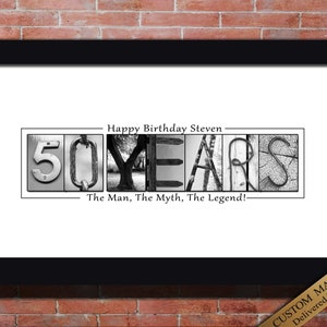 Custom 50th Birthday Gift for family and friend guests at 50th birthday to sign. choose your 50th birthday quote. 50 YEARS printable wall art sign.