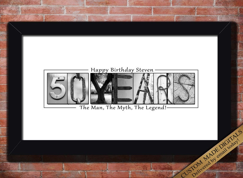 Custom 50th Birthday Gift for family and friend guests at 50th birthday to sign. choose your 50th birthday quote. 50 YEARS printable wall art sign.