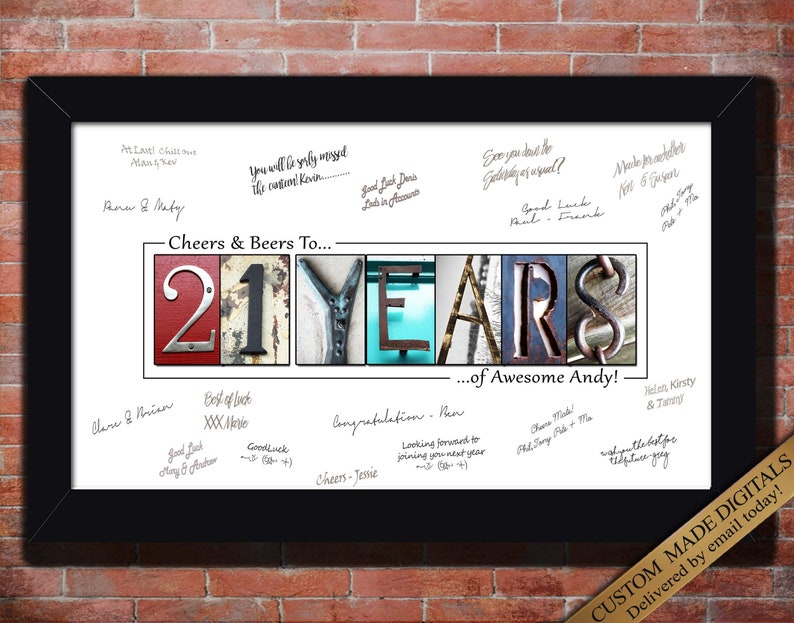 Personalized 21st Birthday Gift for guests at 21st birthday to sign. choose your 21st birthday quote. 21 YEARS printable wall art sign.