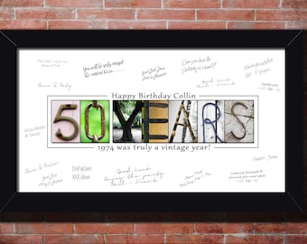 50th birthday party decoration gift 50 year personalized Men Wife Husband Signing Poster Print