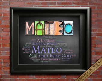 Spanish Name Sign Wall Art Personalized Gift Poster Name Meaning like Mateo ANY-NAME A-Z