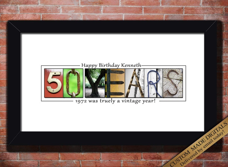 Gift for Men 50th Birthday Gift for family and friend guests at 50th birthday to sign. choose your 50th birthday quote. 50 YEARS printable wall art sign.