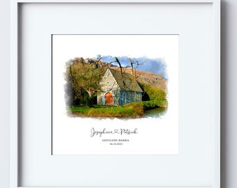 Wedding Venue Print, Couples Wedding Gift, 1st Anniversary Present Watercolor from Photo Custom Made