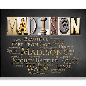 Madison Name Sign Wall Art Décor Personalized Gift Typography Poster Printable Letter Art Name Meaning, 4 Digital Prints ANY NAME A-Z