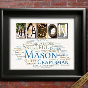Mason Name Meaning Wall Sign Printable for Christmas Birthday Graduation. Most popular boys names.