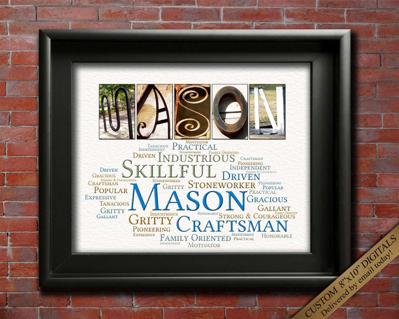 Mason Name Meaning Wall Sign Printable for Christmas Birthday Graduation. Most popular boys names.