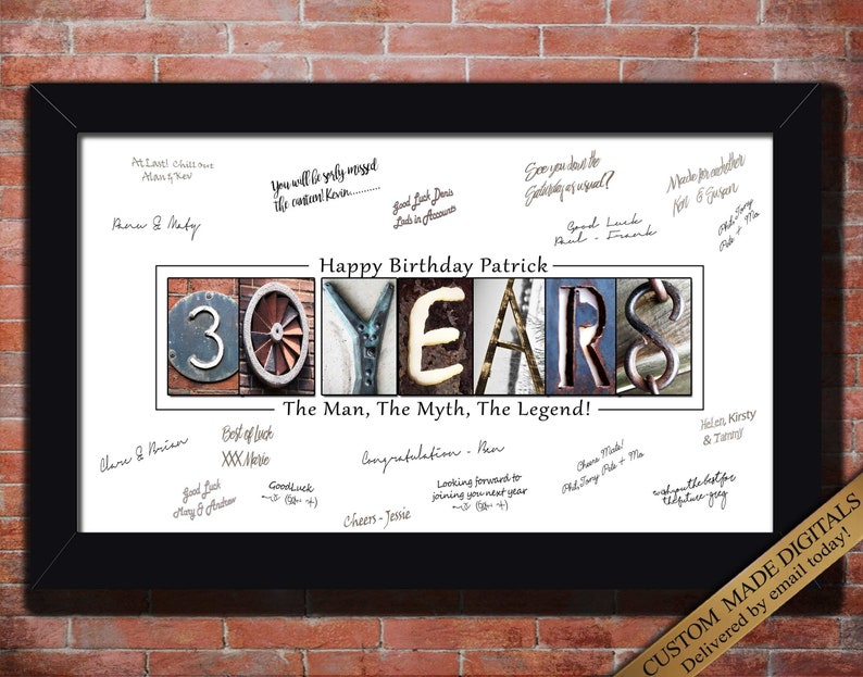 Personalized Gift for men 30th Birthday Gift for family and friend guests at 30th birthday to sign. choose your 30th birthday quote. 30 YEARS printable wall art sign. Thirty Years the man the myth the legend