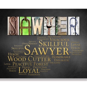 Name Sign Wall Art Décor Personalized Gift Typography Poster Printable Letter Art Name Meaning, 4 Digital Prints Sawyer or ANY NAME A-Z