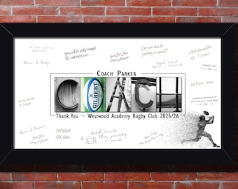 Personalized Rugby Sign For Coach Thank You Gift for team. Sports tournament presentation Guestbook