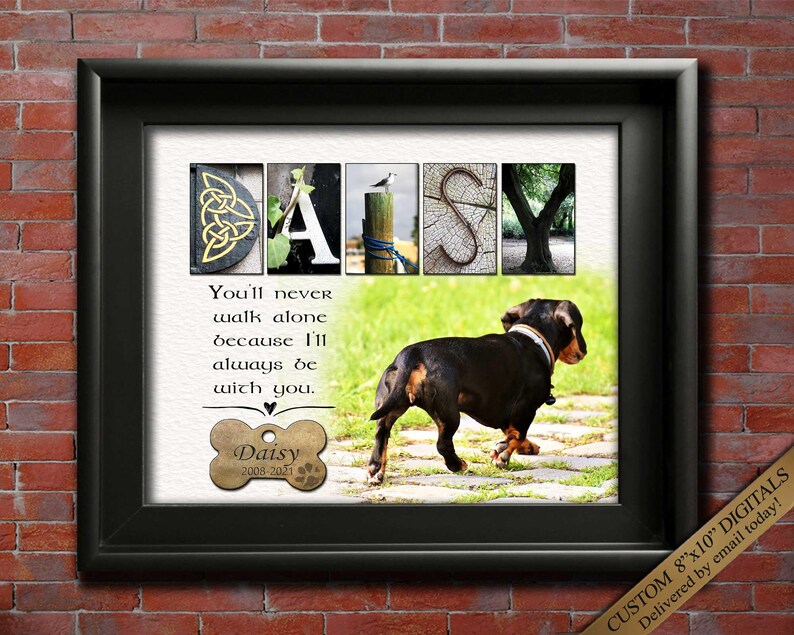 dog memorial gift with meaningful quote and pet portrait photo