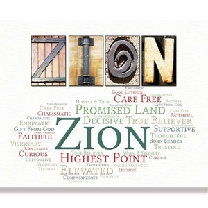 Zion Name Sign Wall Art Décor Personalized Gift Typography Poster Printable Letter Art Name Meaning, 4 Digital Prints ANY NAME A-Z