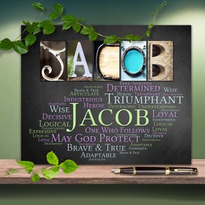 Name Sign Wall Art Décor Personalized Gift Typography Poster Printable Letter Art Name Meaning, 4 Digital Prints, Jacob or ANY NAME A-Z
