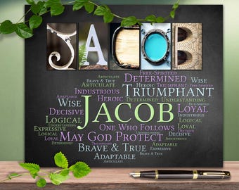 Sons Name Sign Wall Art Personalized Gift Poster Name Meaning like Jacob ANY-NAME A-Z