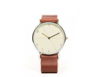 Men's watch in brown leather and beige dial