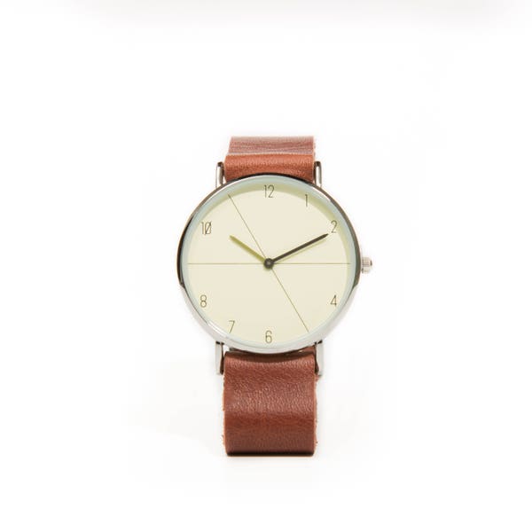 Montre homme en cuir brun et cadran beige