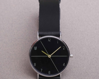 Men's black-on-black matte leather watch