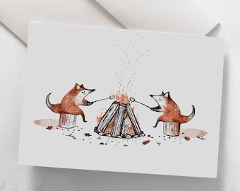 Carte de souhaits - Feu de camp / Fox / Fire / Greeting cards / Stationery
