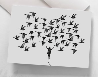 Wish Card - "The Geese" / Greeting cards / Stationery / Illustration / Artwork / Birds / Geese